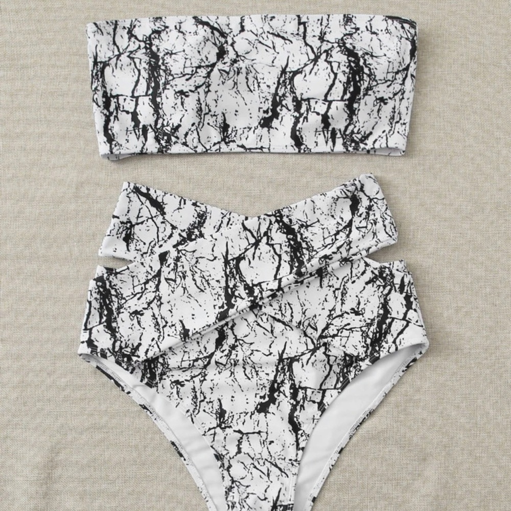 Marble Print Bandeau Bikini Brand New